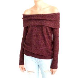 Abercrombie & Fitch Sweater Womens Medium Burgundy Off Shoulder Knit Pullover